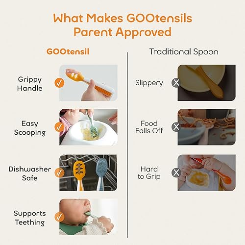 Miniatura 7 de NumNum - Juego de 3 cucharas de entrenamiento GOOtensils, esenciales para bebés a partir de 6 meses, de primera etapa para que el bebé coma solo