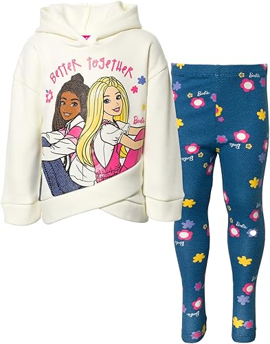 Barbie Conjunto de sudadera con capucha y leggings de forro polar para niñas pequeñas y grandes (2T - 18-20)