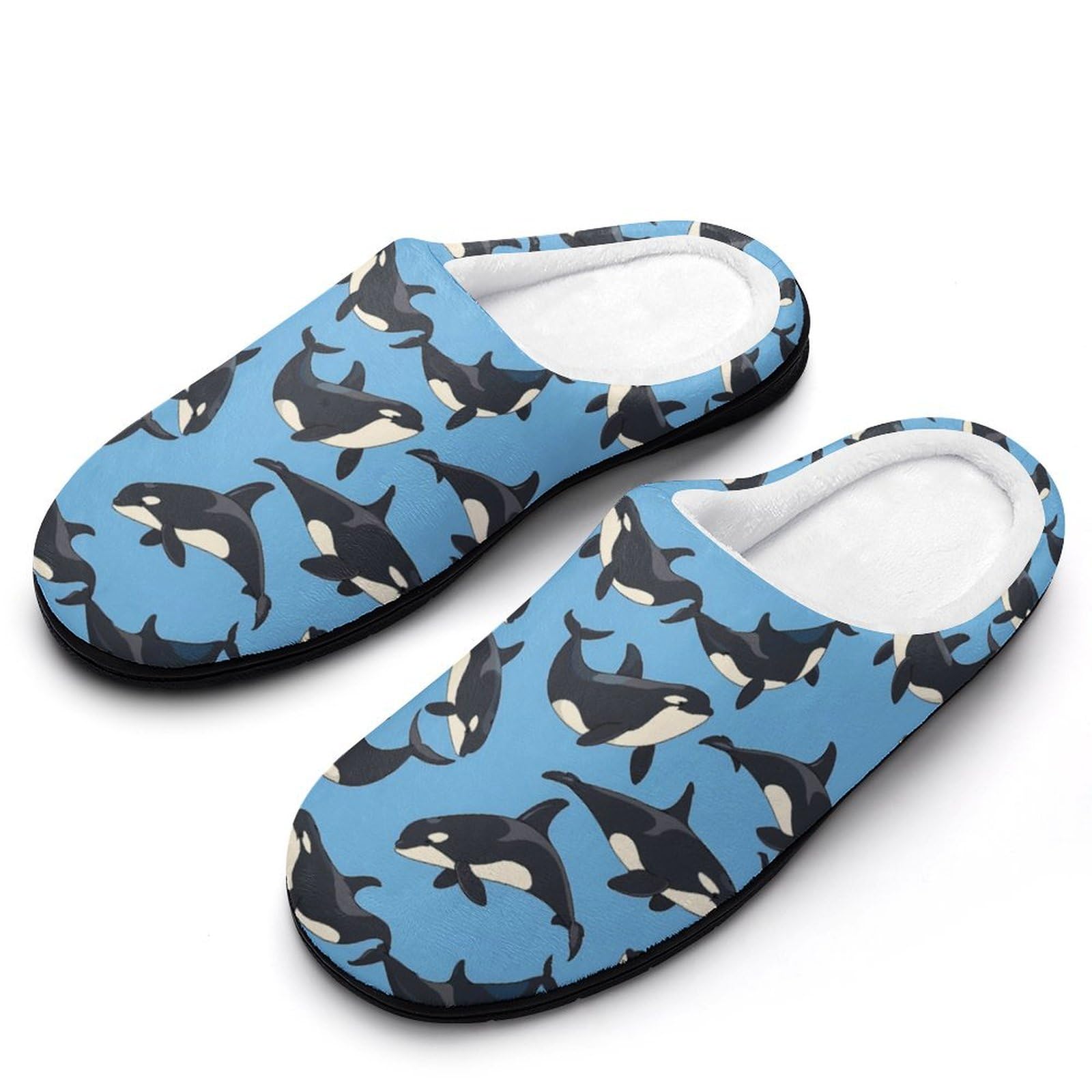 Killer Whales Orca Pattern Womens Cotton Slippers Non-Slip Bedroom Slipper Cute House Shoes for Indoor And Outdoor