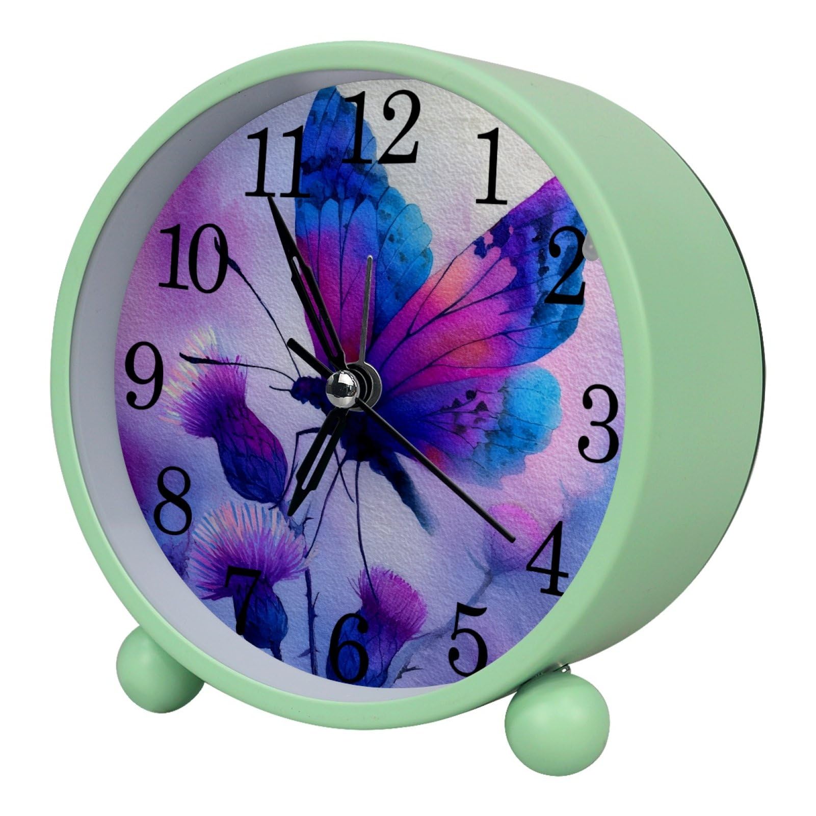 etoenbrc Watercolor Butterfly Silent Analog Alarm Clock Small Battery Operated Clock Slient Plastic Table Clock for Living Room Bedroom Color81