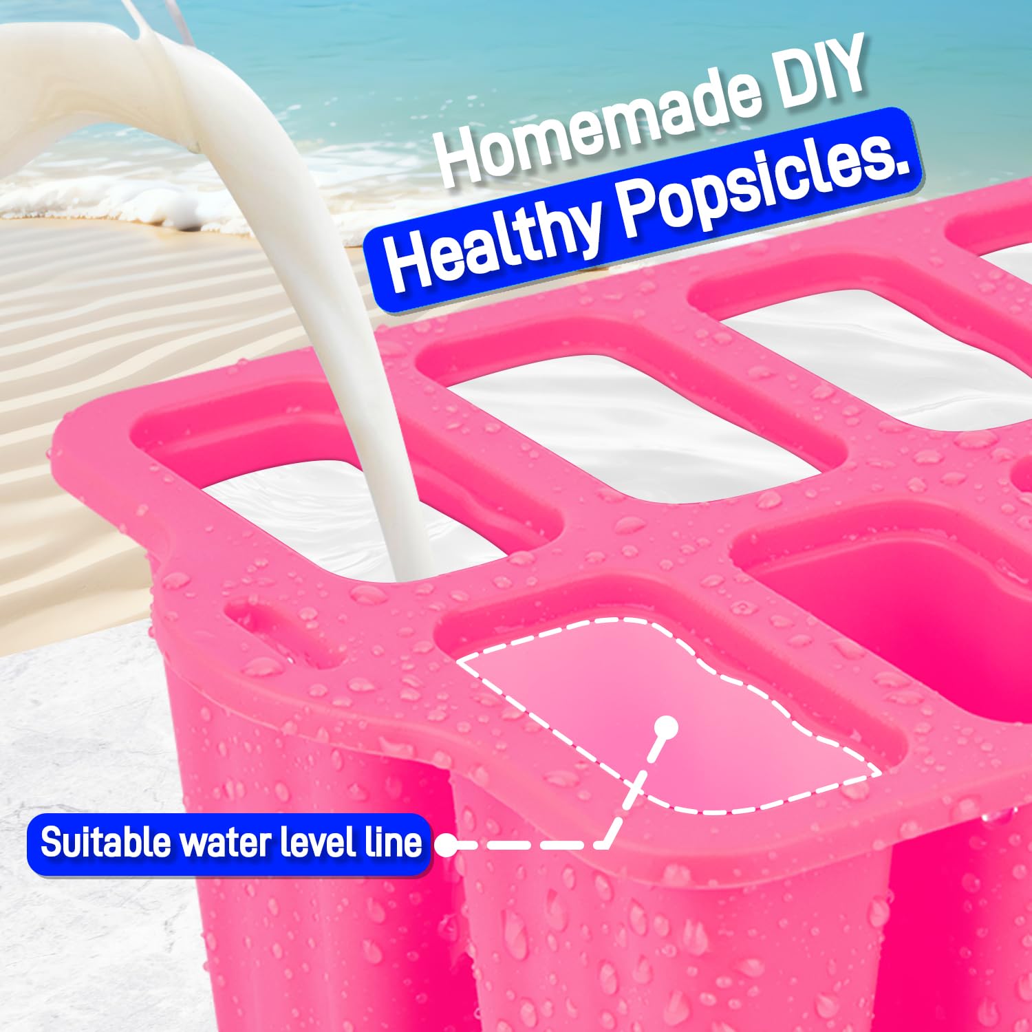 Moules à glaces en silicone réutilisables de qualité alimentaire pour enfants, moules à glaces faits maison, moule à glace (rose, 10 cavités)