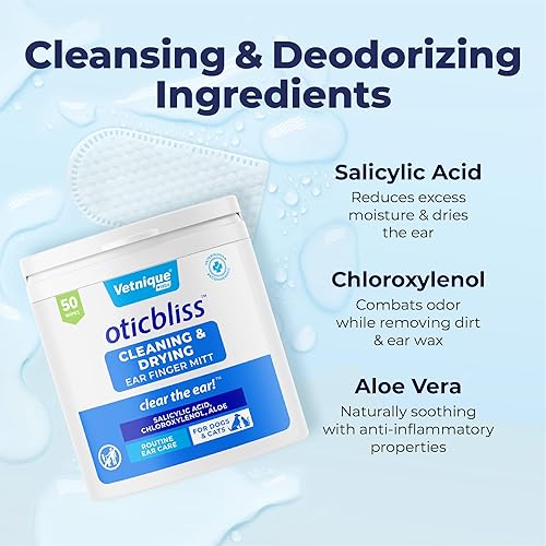 Miniatura 7 de Vetnique Oticbliss - Toallitas para orejas de gato y perro, tratamiento de infección de oído de perro o toallitas limpiadoras de oídos para orejas