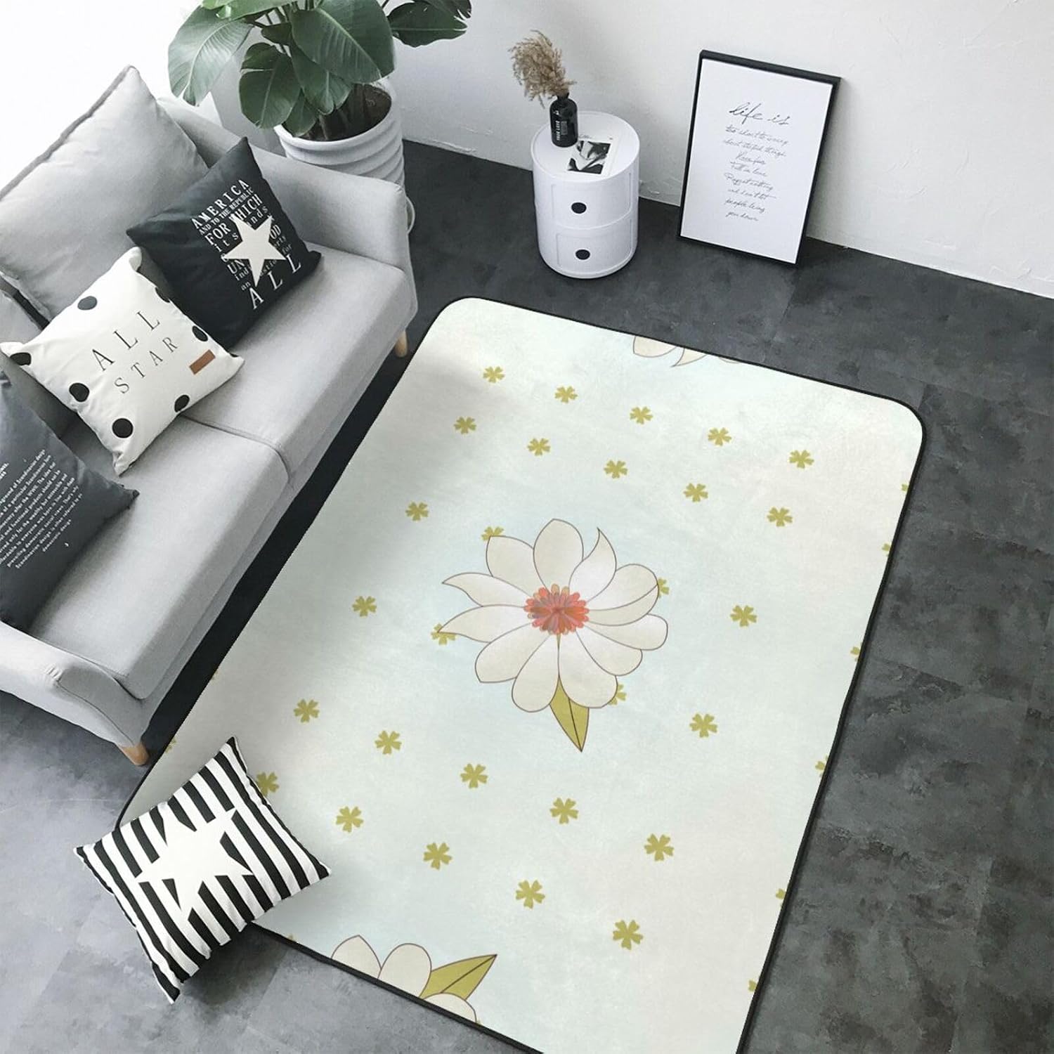 Camellia in Bloom Printed Floor mat 80x58 inches, Non-Slip Decorative Carpet for Bedroom and Living Room