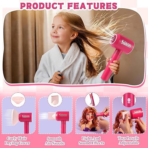 Miniatura 6 de Juguetes de peluquería para niñas, 49 piezas, juego de salón de belleza, kit de estilista de peluquería, accesorios para el cabello para niñas,