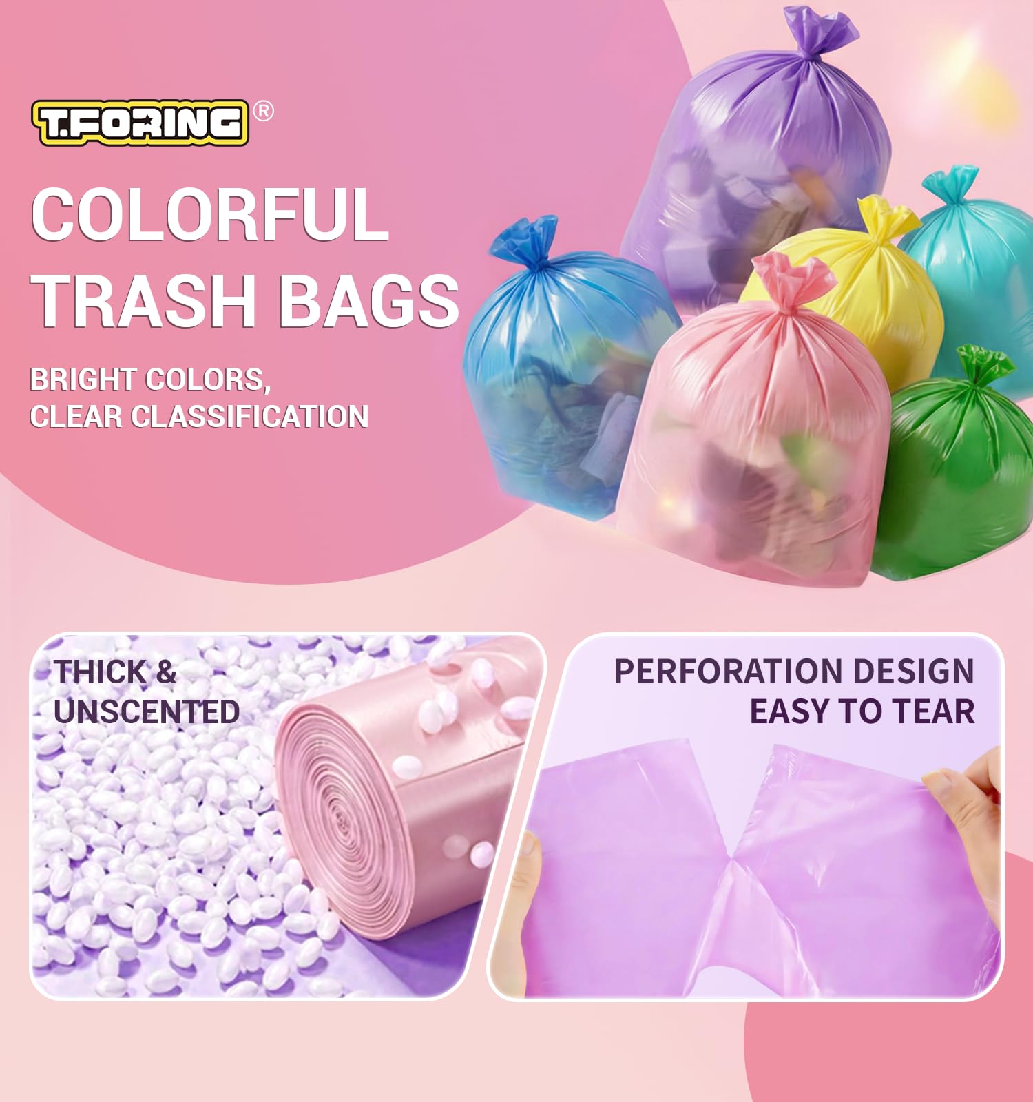 Bolsas de basura de 1.2 galones, 300 bolsas de basura pequeñas de colores, bolsas de basura pequeñas de 4.5 litros, sin perfume, a prueba de fugas y resistentes a desgarros para baño, oficina