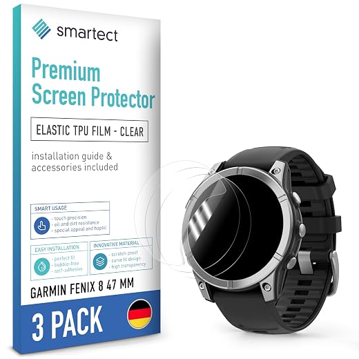 smartect TPU Pellicola Protettiva [3 Pezzi, Clear] compatibile con Fenix 8 47 mm, Copre l'intero Display, Proteggi Schermo Anti-Bolle, Anti-Impronte