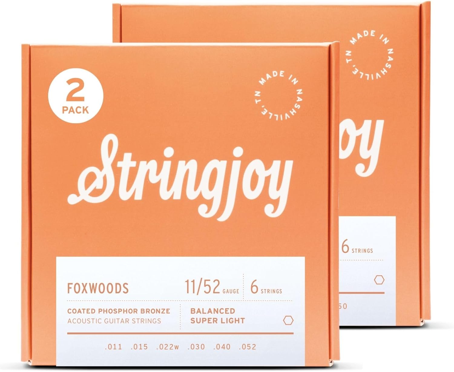 Stringjoy Foxwoods 11-52 Balanced Super Light Gauge Coated Guitar Strings – Coated Phosphor Bronze Acoustic Guitar Strings - Long-Lasting and Comfortable with Superb Tone, Acoustic 6 String Set, 2Pack