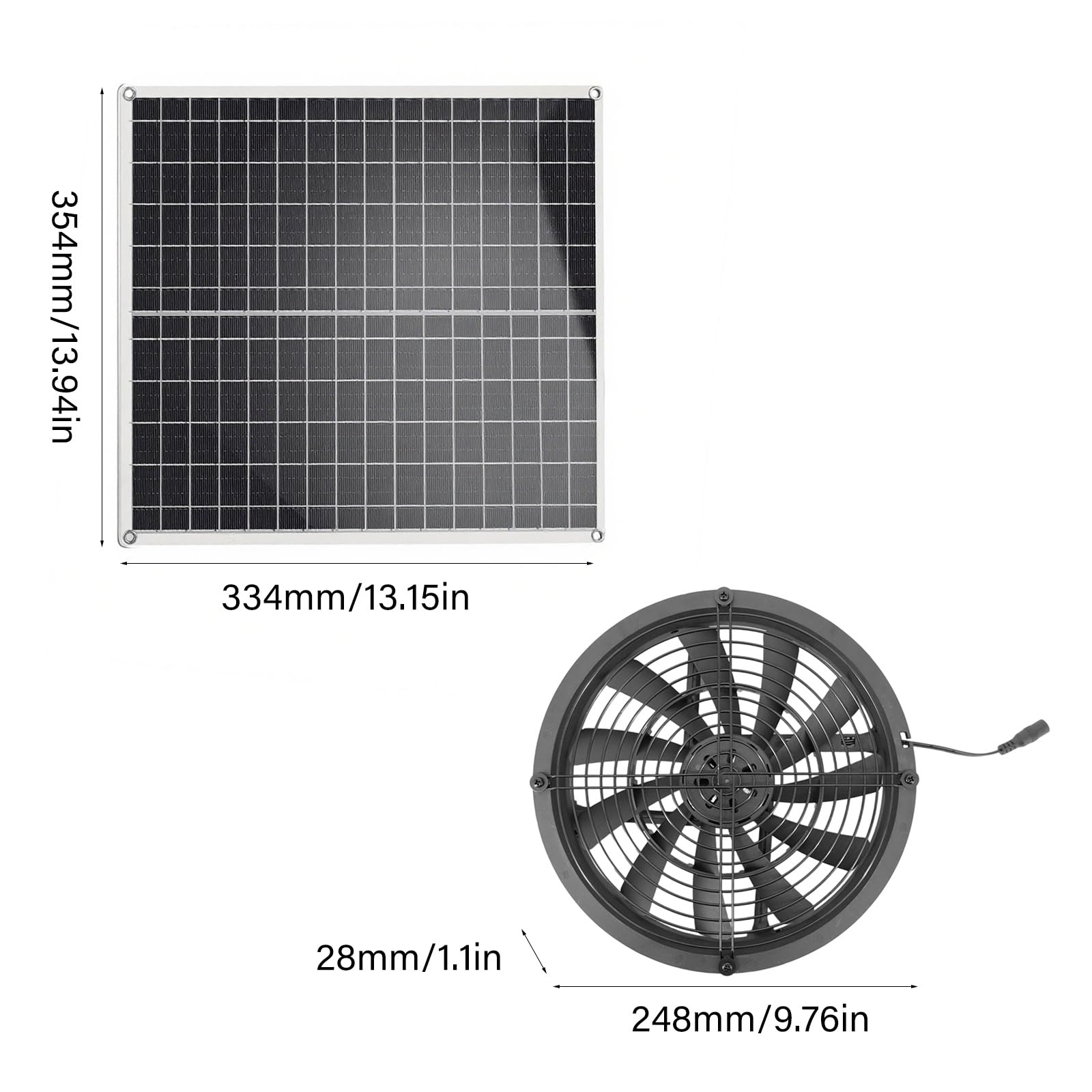 Solarenergie Lüftungsventilator, 20 W, hoher Motor, ideal für Gewächshäuser, Küchen, Hydrokultursysteme, leicht zu reinigendes Design, angetriebener Lüftungsventilator