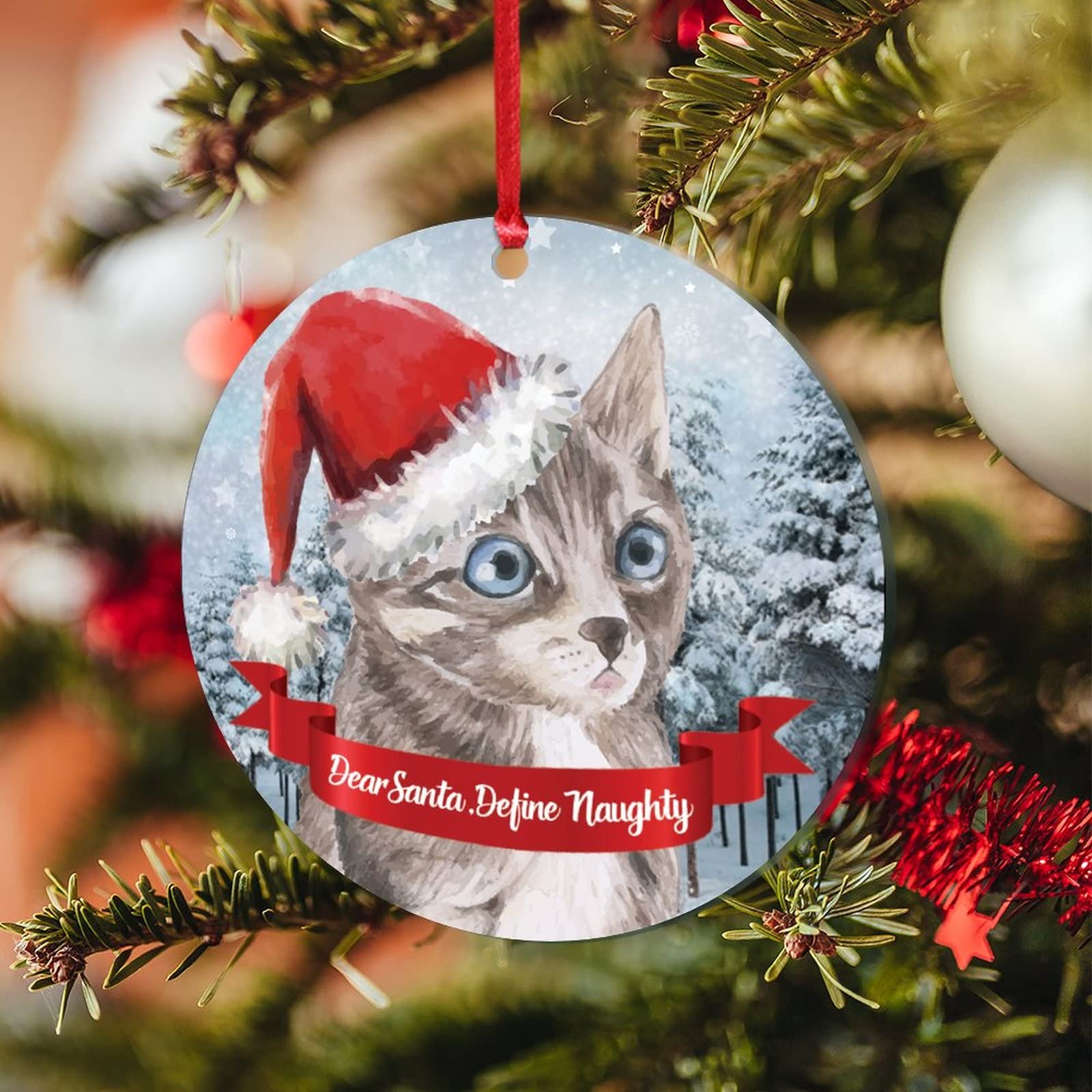 10 Pièces Pendentifs Chat Sapin De Noël, Chats De Décoration De Sapin