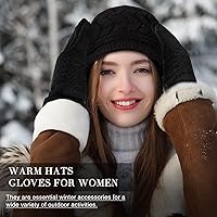 Vista 5 de 6 gorros de invierno para mujer, gorro de punto trenzado, guantes para pantalla táctil, gorros de nieve cálidos, gorro de esquí con visera, guantes