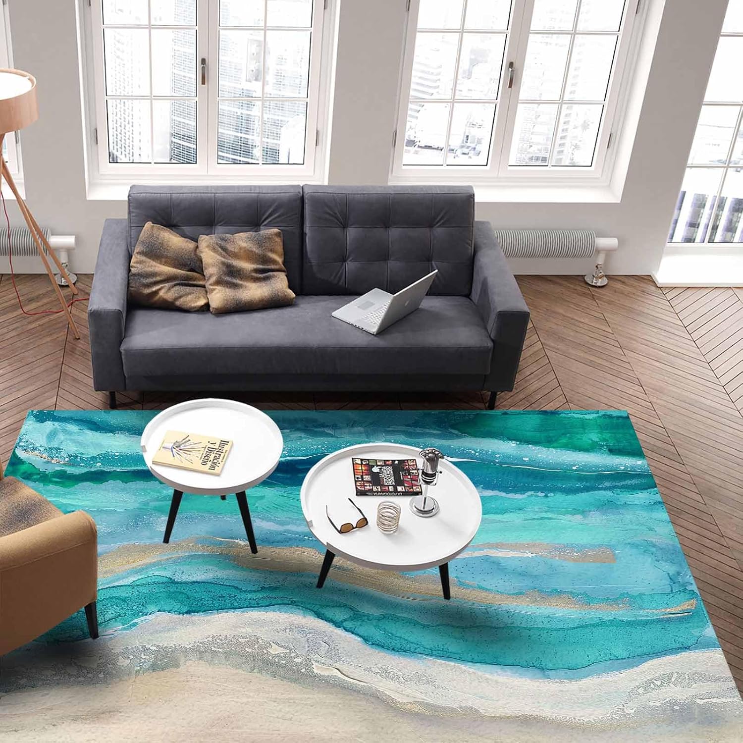 Teal Coastal Area Rug 2x3 Washable Non Slip Throw Rugs for Bathroom Kitchen Entryway Indoor Door Mat Soft Floor Carpet Summer Beach Nautical Abstract Art Entrance Small Rug for Living Room Bedroom