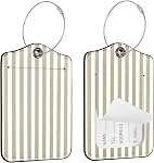 Seorsok 2Pcs Luggage Travel Tags for Suitcases,Cute Black Striped PU Leather Name Tag with Privacy Cover & ID Label Address Card and Durable Metal Ring Suitable for Men Women Handbags Backpack,Brown