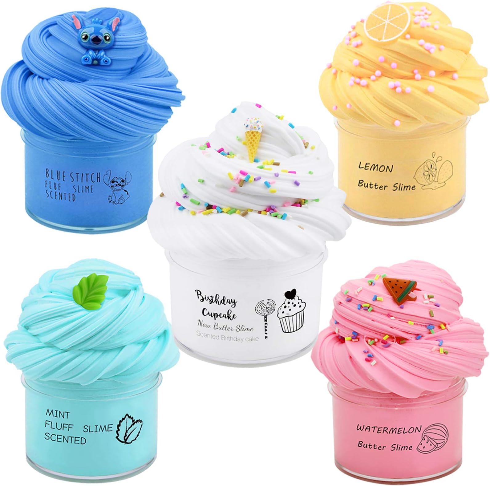 Butter Slime Kit, Stitch, Lemon ,Watermelon, 24 Pack Mint and Ice-Cream Slime, Stretchy and Non-Sticky, Stress Relief Toy for Girl Boys