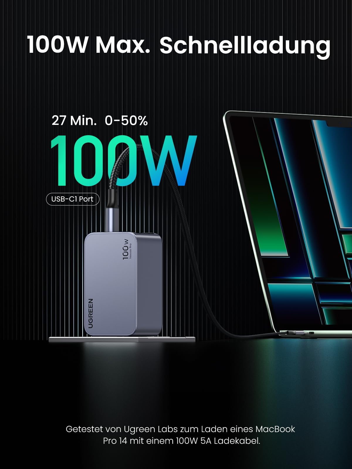 UGREEN Nexode Pro 100W GaN USB C Ladegerät, 3-Port Schnellladegerät PPS 45W für MacBook Pro/Air, iPad, iPhone 17, Galaxy S25 Ultra