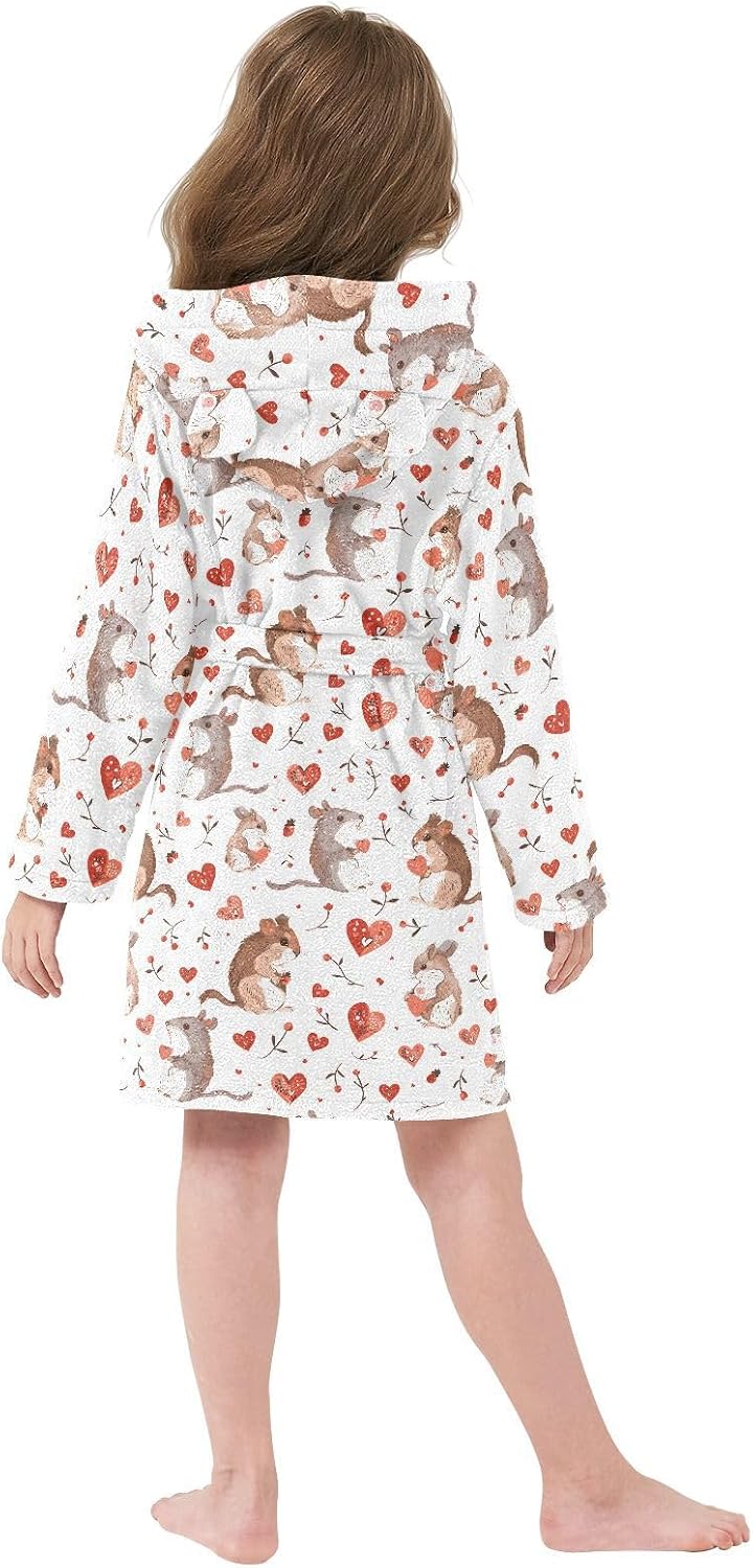 senya Squirrel Holding Love Heart Toddler Hooded Bathrobe Kids Soft Plush Bath Towel Robes for Boys Girls 2-12 Years