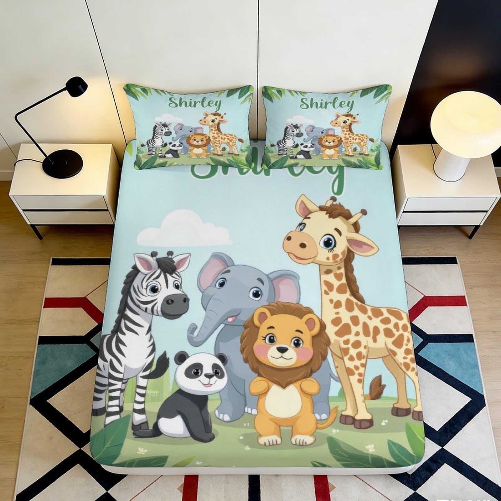 3D Printed Jungle Animal Fitted Sheet Microfiber Anti-Slip Zoo Safari Lion Giraffe Mattress Cover for Bedroom Decor 90x200x25cm