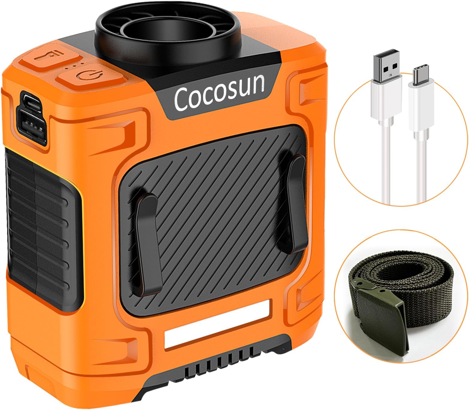 Cocosun Waist Fan, Portable Cooling Fan 10000mAh Belt Fan, 26H Working Time 15500RPM Strong Airflow Camping Fan with LED SOS Light, 3 Speeds, Wearable Fan for Outdoors, Jobsite, Farm, Travel, Riding