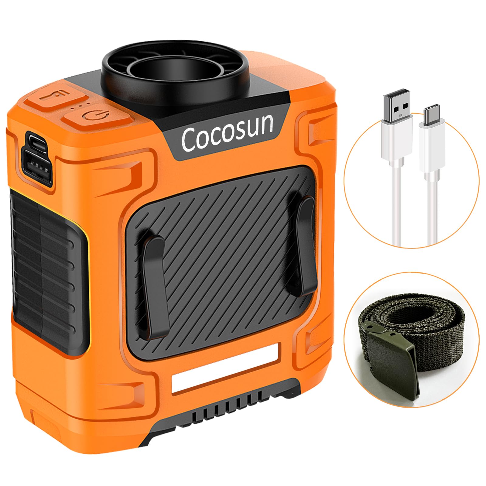 Cocosun Waist Fan, Portable Cooling Fan 10000mAh Belt Fan, 26H Working Time 15500RPM Strong Airflow Camping Fan with LED SOS Light, 3 Speeds, Wearable Fan for Outdoors, Jobsite, Farm, Travel, Riding