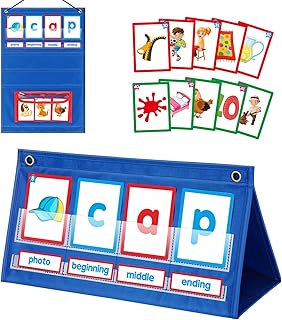 CVC Word Building Center - CVC Words Pocket Chart with 108 Flash Cards, Build and Spell Activity, Card Storage Pouch, Blending Board for Preschool, Kindergarten Homeschool Classroom