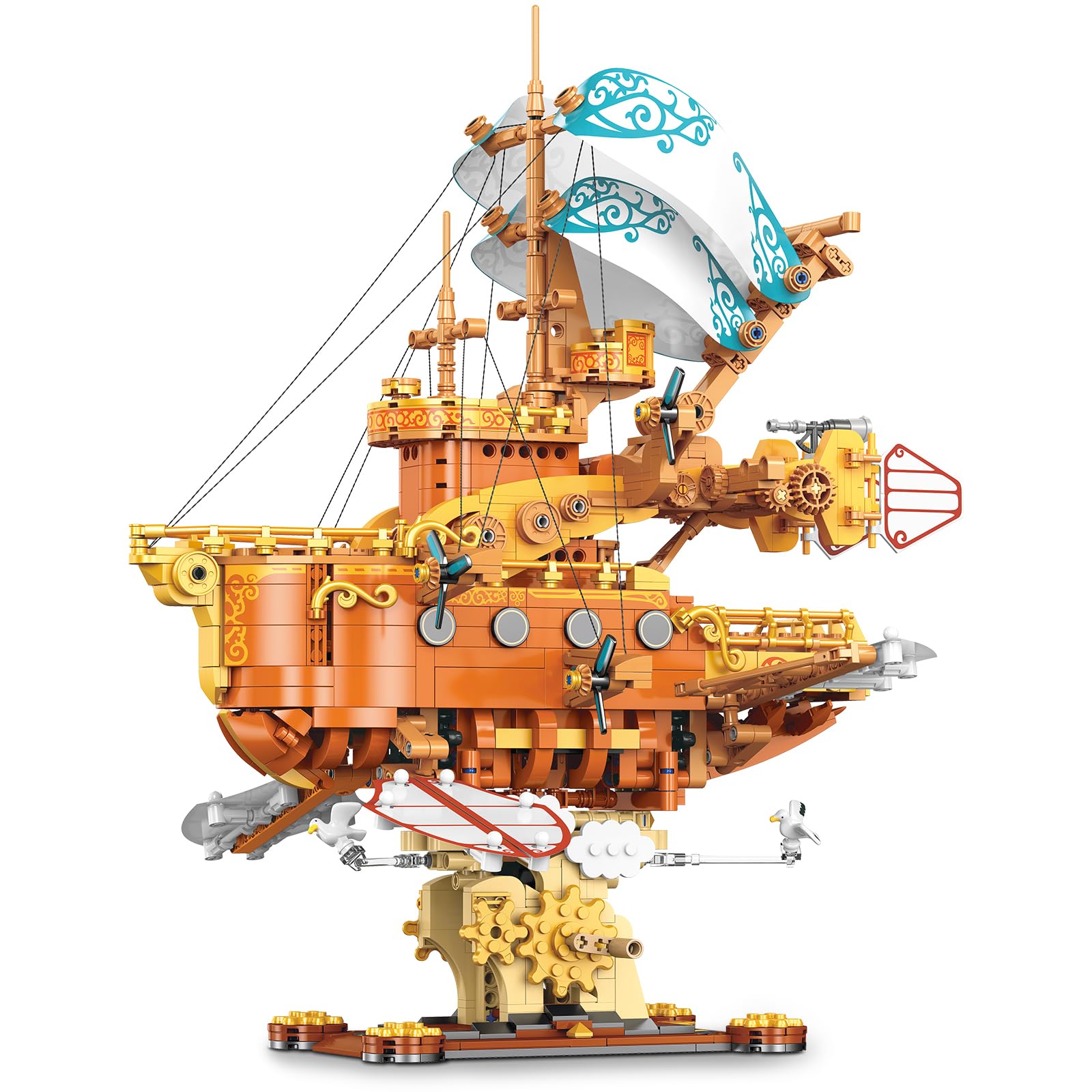 Brihappen Steampunk Spaceship Building Blocks Set, Victoria Style Fantasy Ship Bricks Construction Model - Image 2