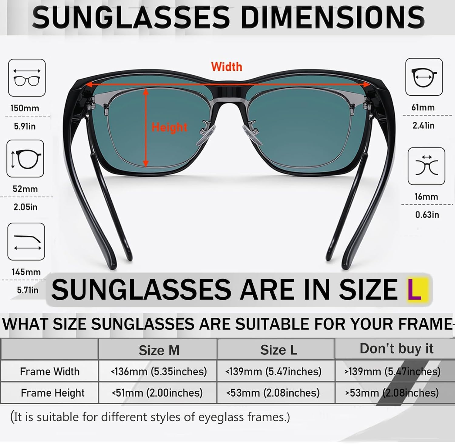 GEGURI Polarized Sunglasses Fit Over Glasses for Men Women, Oversized Square Sun Glasses UV400 Protection Shades - Image 6