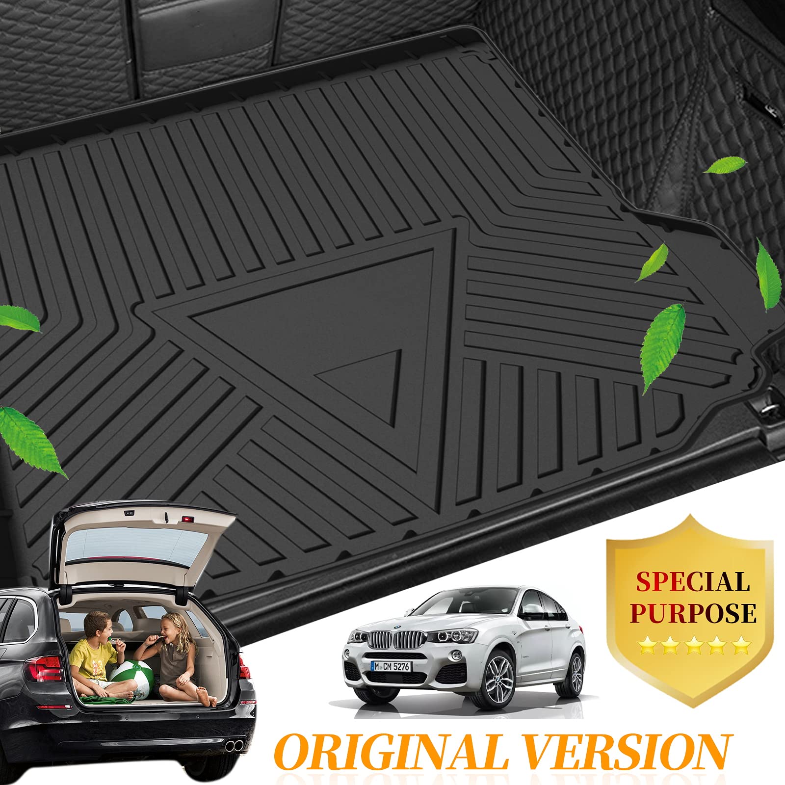 Elsetyler Custom Fit For Cargo Liner BMW X4 2019-2024 - Black TPE All Weather Heavy Duty Waterproof Rear Cargo Tray Trunk Floor Mat Protector