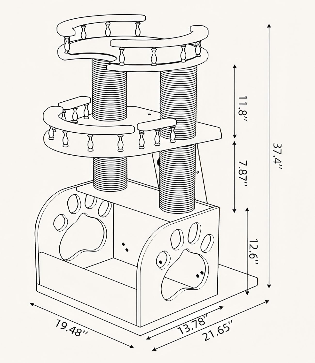 Modern Cat Tree, Solid Wooden Cats Tower, 37" Luxury Cats Trees Condo for Large Cat, Multi-Level Cat Tree Tower Natural Cat House Furniture, with Scratching Posts, Removable Washable Cushions