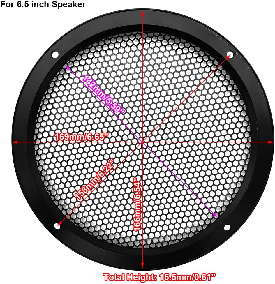 2 Pcs for 6.5 inch Speaker Grill Cover 6.5" High-Grade Car Audio Conversion Net Decorative Circle Metal Mesh Grille 169mm/6.65" (Black)