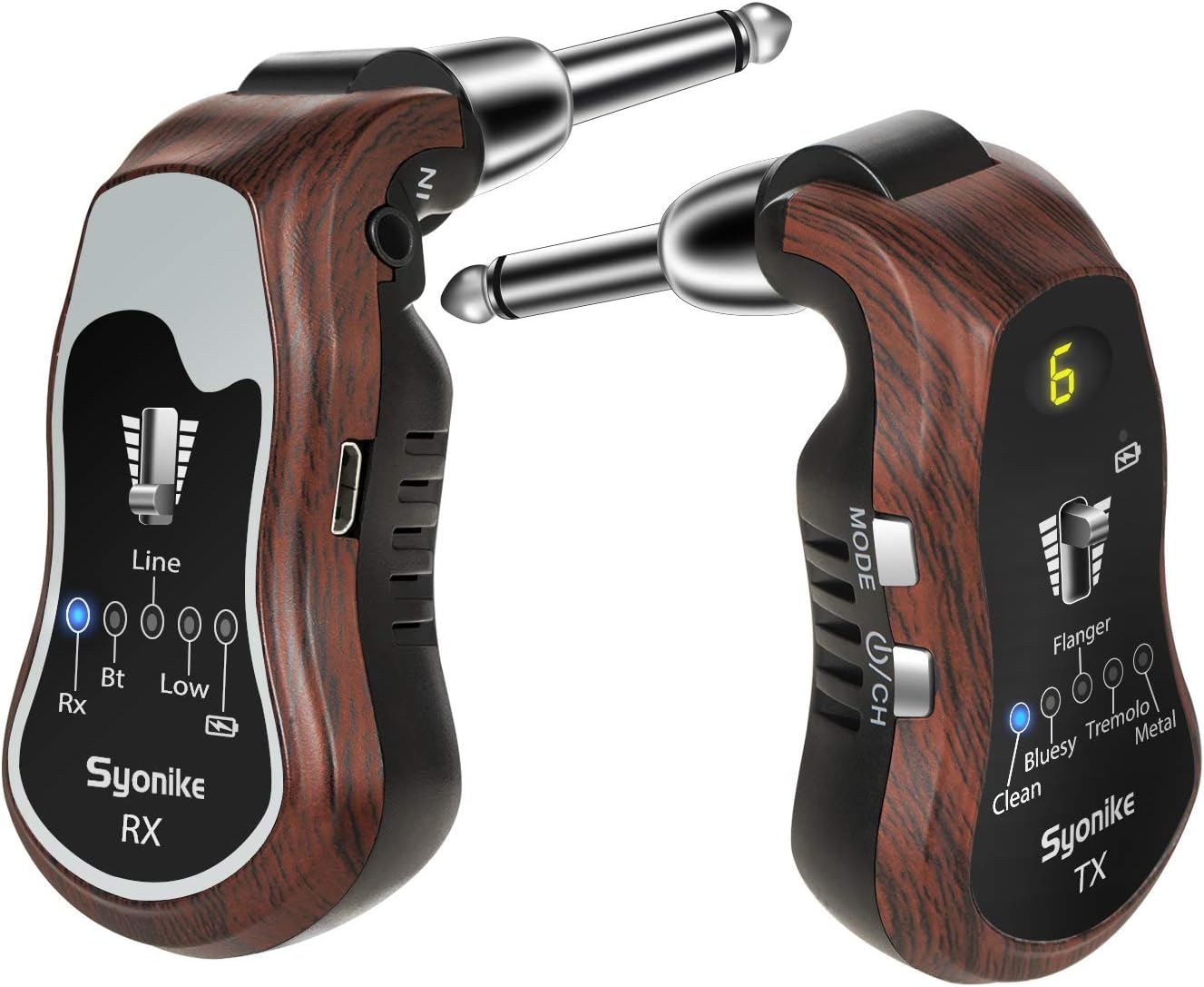 Wireless Guitar System, Syonike Rechargeable Guitar Amp-5 Effects 10 Channels-Support Headphone LED Screen-Built in Bluetooth, Transmitter & Receiver for Electric Guitar, Bass (Wireless guitar system)