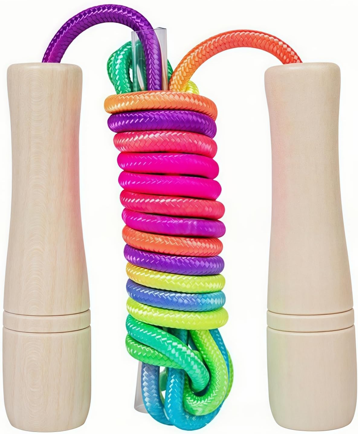 8 FT Long Skipping Rope,Rainbow Jumping Rope,Adjustable Skipping Ropes Kids,Exercise Jump Rope Kid,Wooden Handle Skipping Rope for Girls Boys