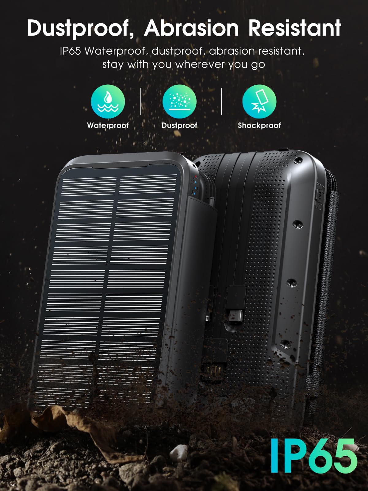 Solar Powerbank 27000mAh, cargador solar con 3 cables QC4.0 22.5 W USB C 20 W, función de carga rápida, con 4 paneles solares y 3 linterna LED para smartphones, tabletas, camping