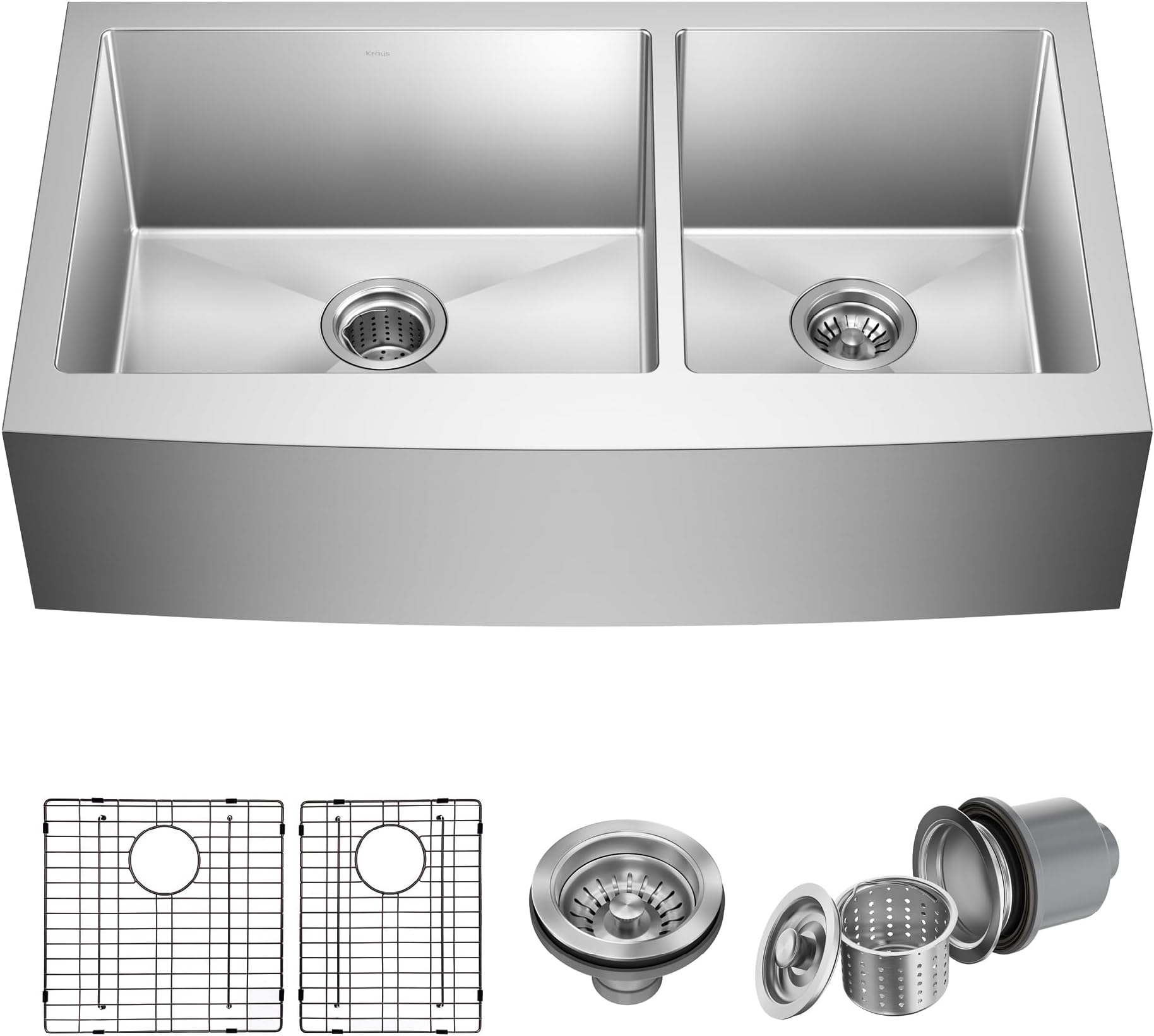 KHF203-36 Standart PRO Kitchen Stainless Steel Sink, 36 Inch Round Apron 60/40 Double Bowl
