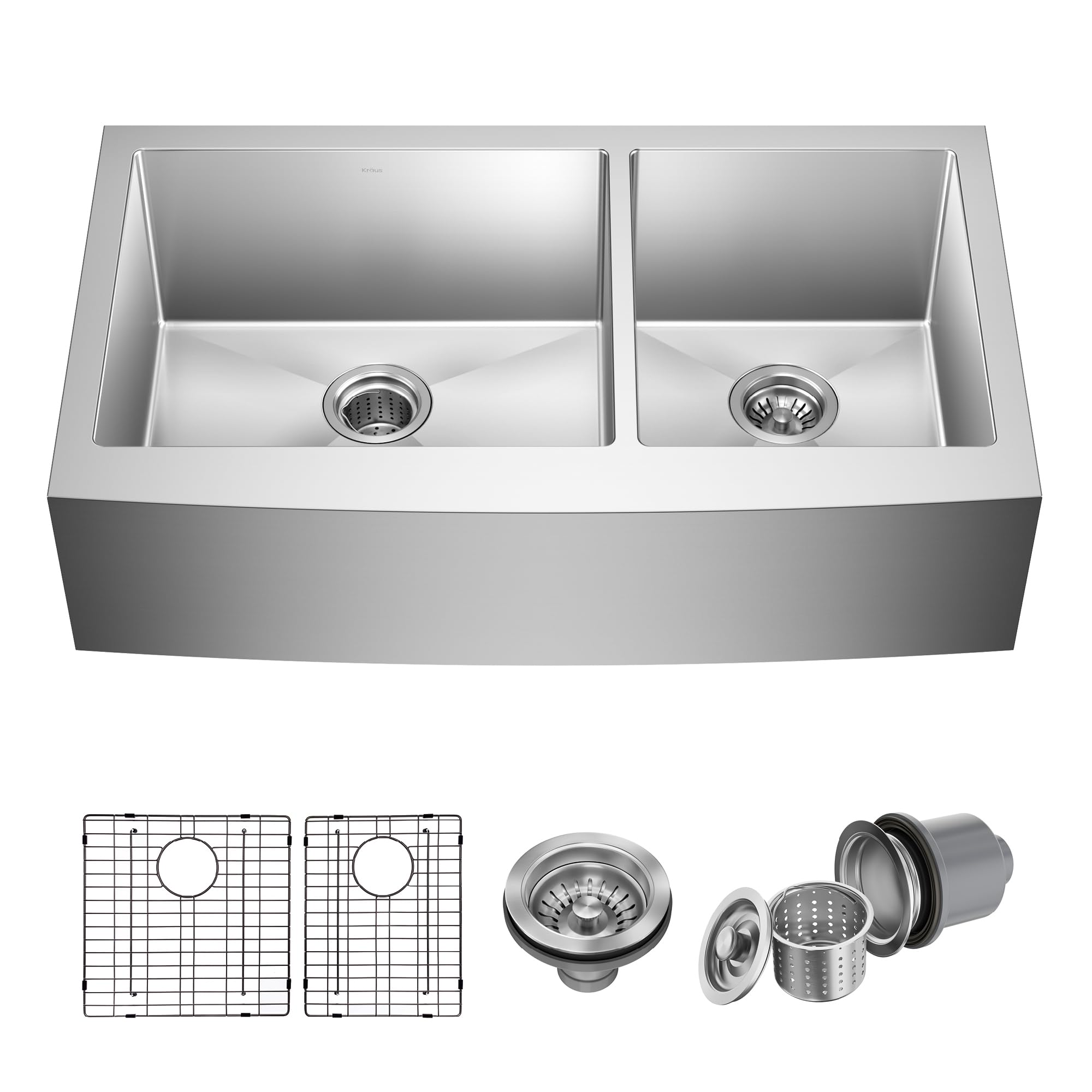 KHF203-36 Standart PRO Kitchen Stainless Steel Sink, 36 Inch Round Apron 60/40 Double Bowl