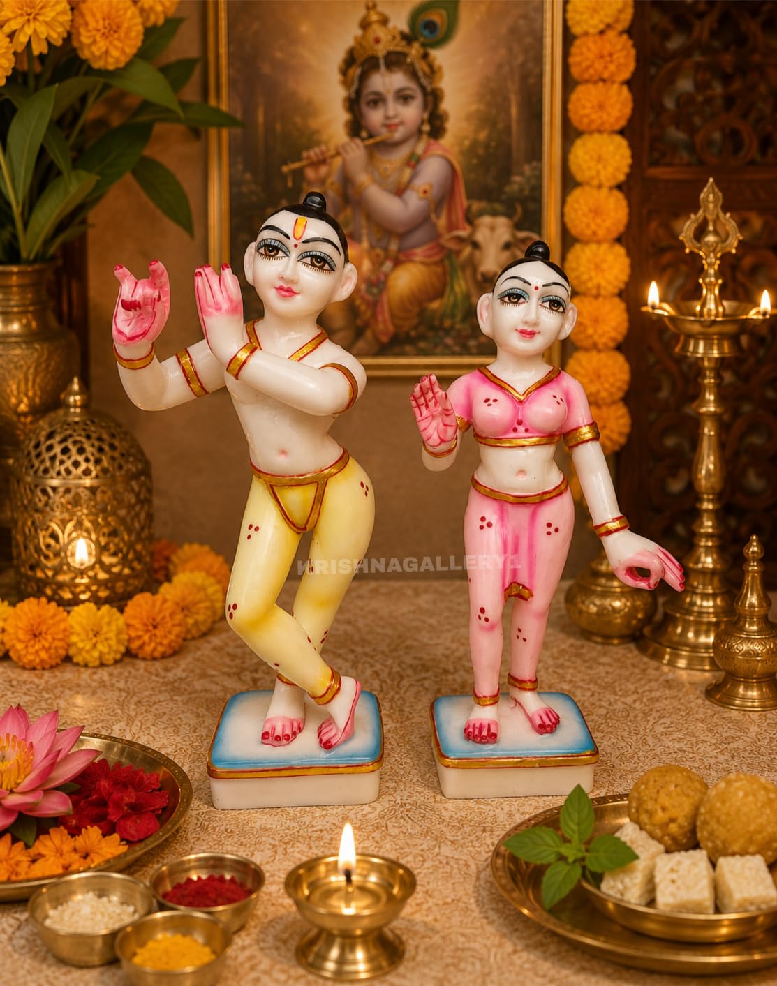 KRISHNAGALLERY1 Marble Dust Iskon Radha Krishna Murti Jugal Jodi Radhe Shyam Murti Statue Idol for Home Pooja Gifted Piece Janmashtami Idol Size 9 Inches-image-27
