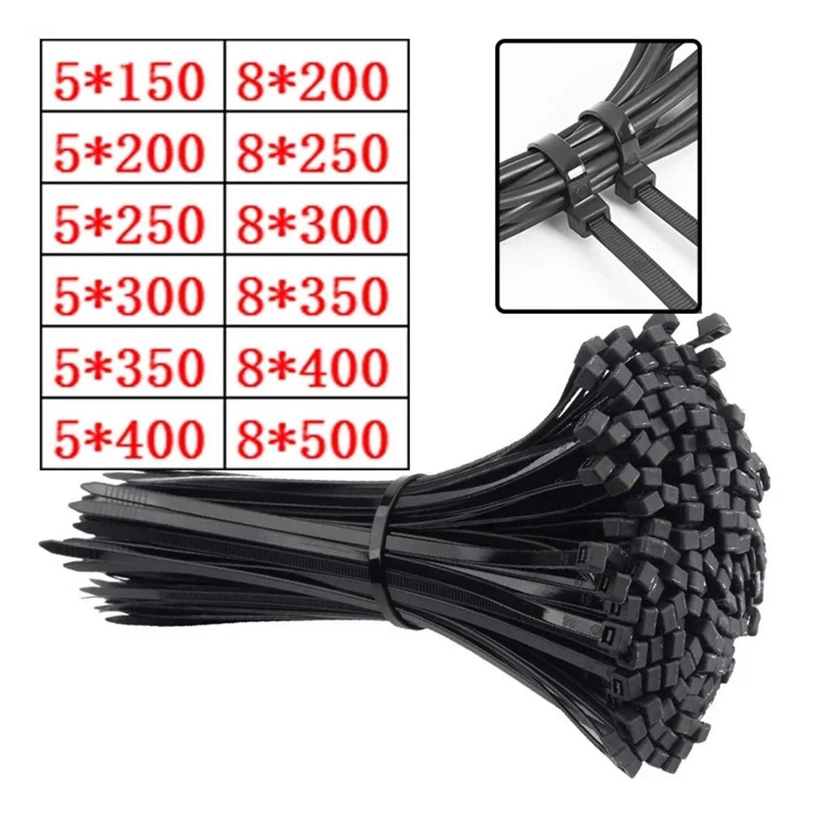 La Sujeción De Cables Negra De La Atadura De Cables De Nylon Plástica(8x400mm)