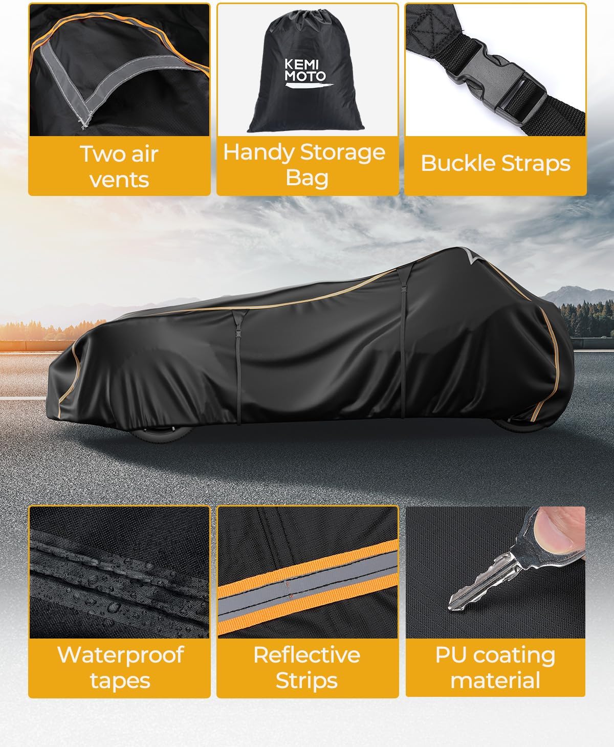 KEMIMOTO Full Cover Compatible with Polaris Slingshot S SL SLR R 2015-2026 Waterproof Windproof All Weather Protection Outdoor Covers with Reflective Strips for Slingshot Motorcycle Accessories