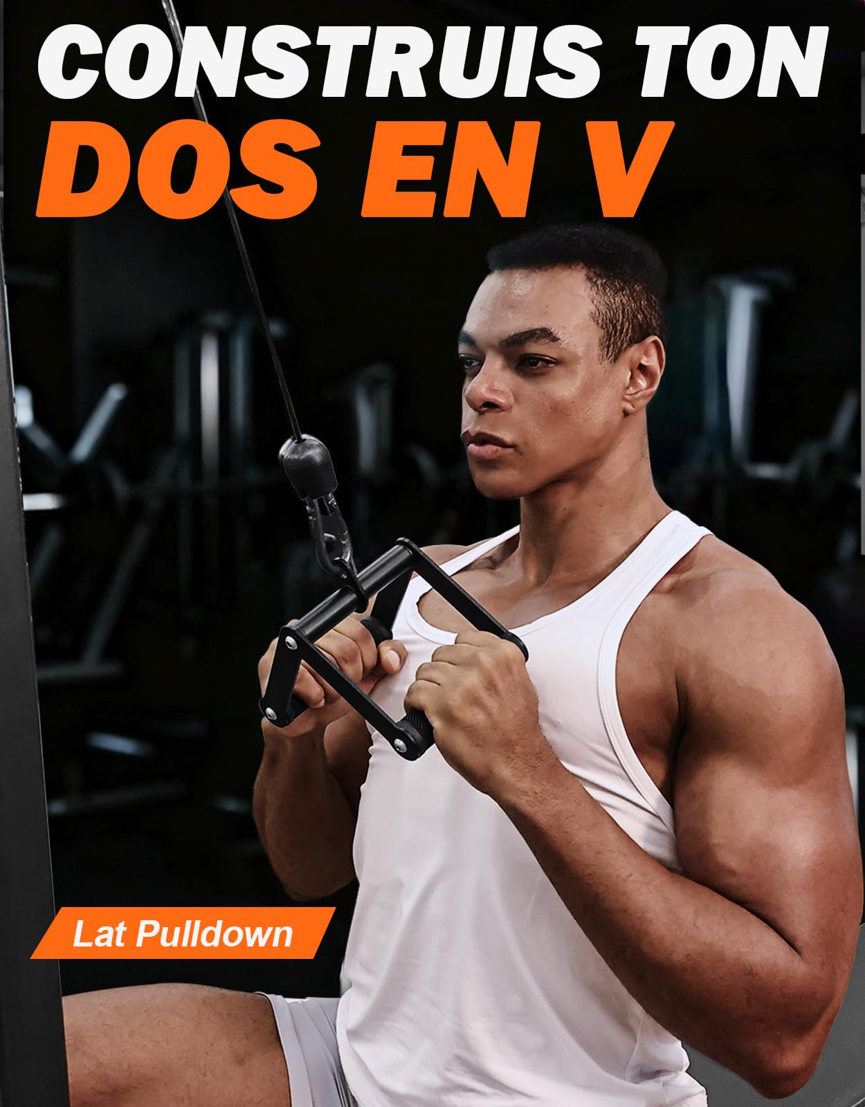 Fitarc Double D Attache de câble à poignée pour rangée pour salle de sport, attache antidérapante en V pour équipement de gym à domicile, attache de rail T pour l'entraînement du dos, attaches de
