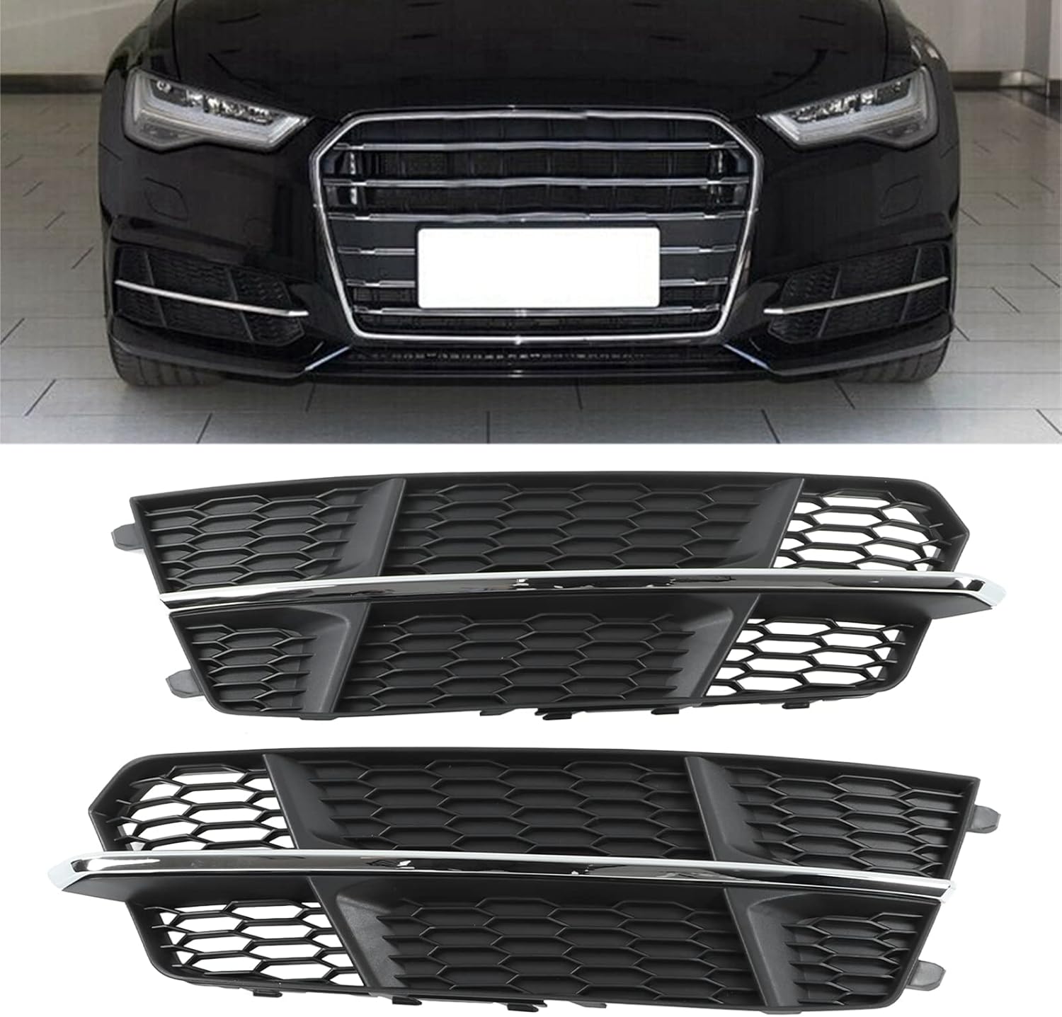 Front Fog Light Grille, Pair Front Bumper Fog Light Grille Cover Fog Light Vent Cover 4G0807681AN Replacement forC7, automotive exterior