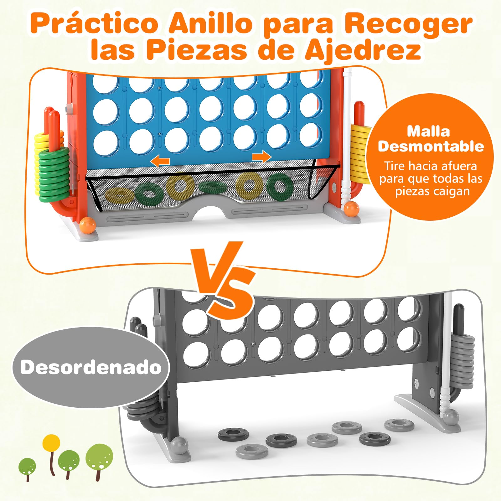 COSTWAY Juego Gigante 4 en Raya, 4 en 1 Juego de Conecta 4 Gigante con Lanzamiento de Aros, Aro de Baloncesto, Palo de Golf, Portavasos y Bolsa de Almacenamiento, 4 Alturas Ajustables (Azul)