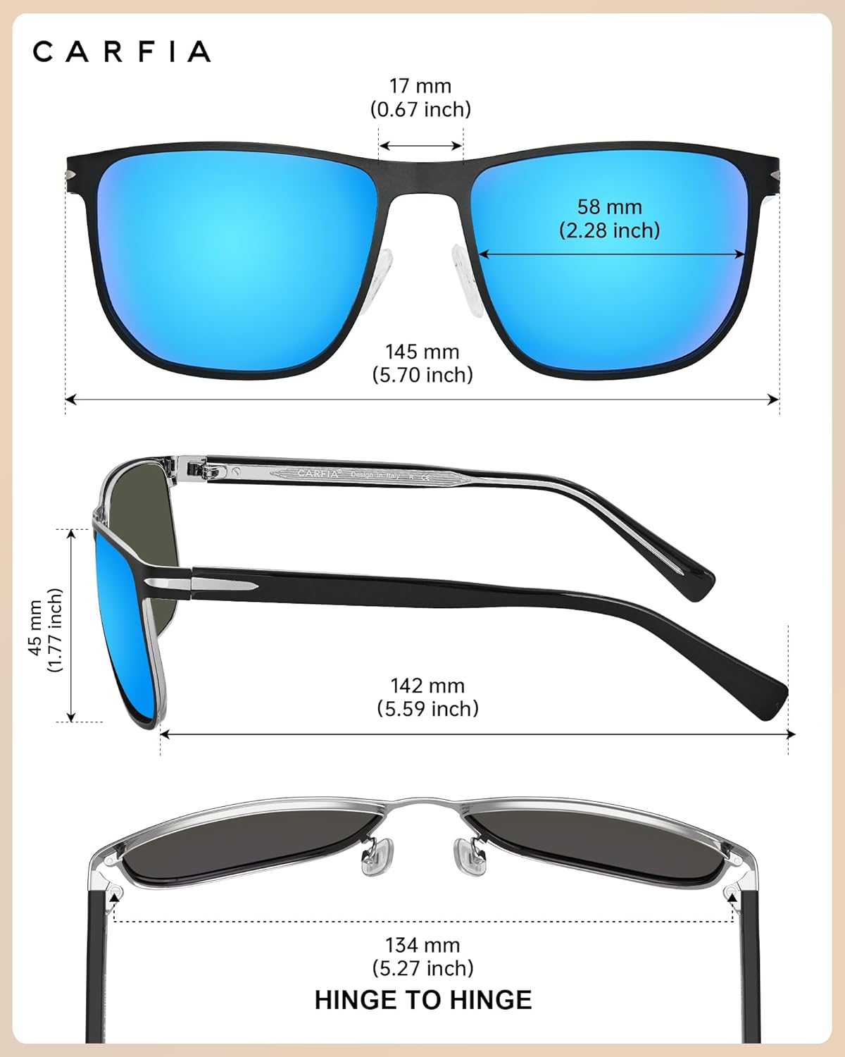 CARFIA Metal Men's Sunglasses Polarized Retro Elites Style, Durable Al-Mg Large Frame, Driving Golf Glasses - Image 4