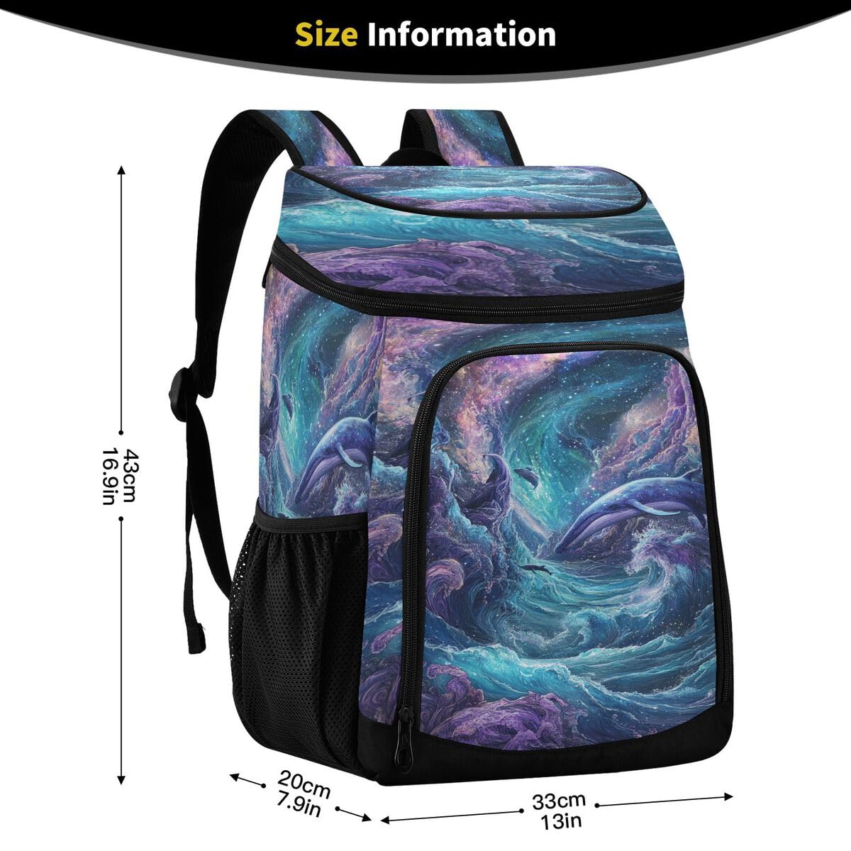 Purple Galaxy Whale Cooler Backpack Leakproof Insulated Lunch Cooler Bag 30 Cans Camping Backpacks for Women Men
