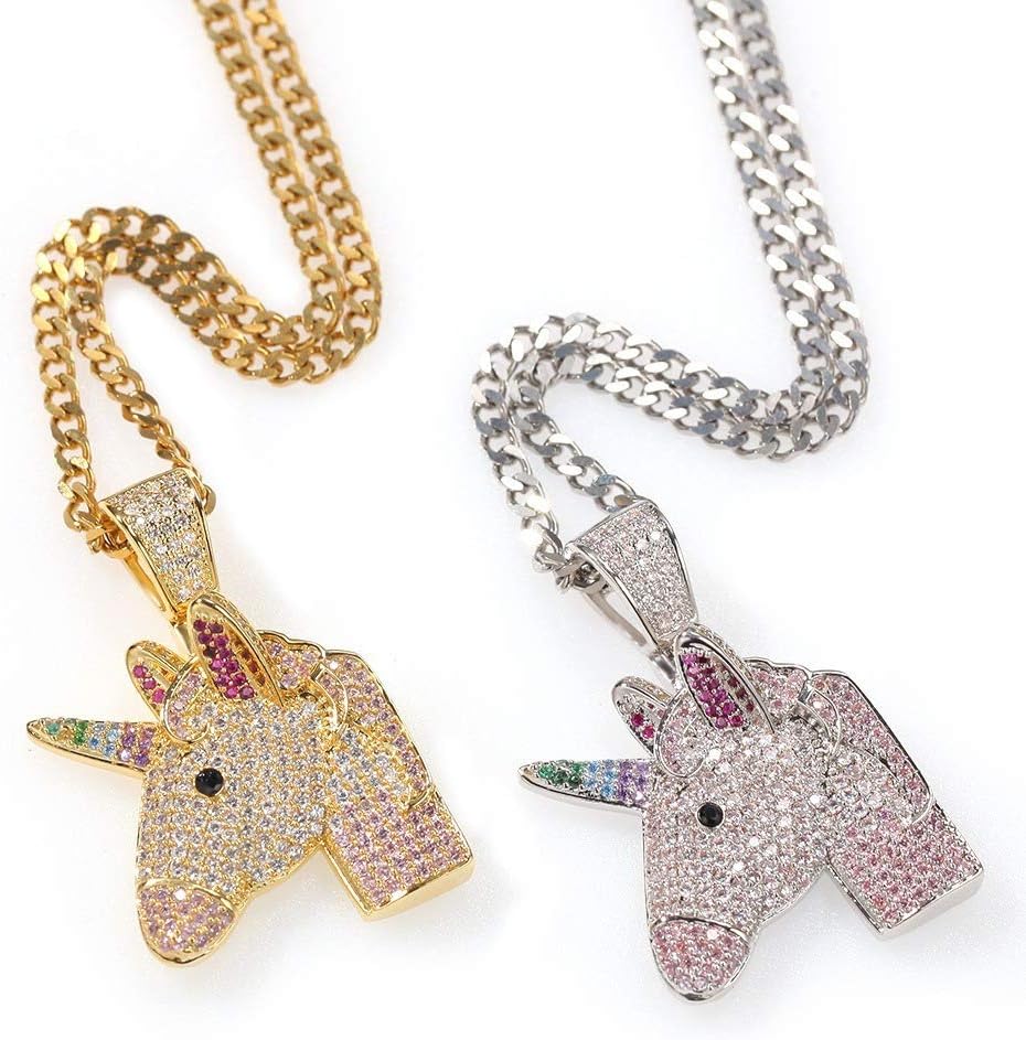 Iced Out Cartoon Gold Silver Color Copper Pendant Hip Hop Necklace 18K Gold Plated Bling CZ Micropave Simulated Diamond for Men Women Charm Jewelry with Stainless Steel Rope Chain