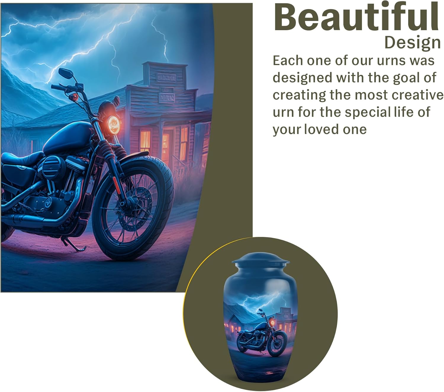 Fashionzaadi Motorcycle Memorial Urns for Human Ashes - 10 Inch Blue Urn for Funeral - 3 Inch Decorative Urns for Adult Male Ashes - Mountain Cremation Urn for Mother and Father (1-Large, 4-Small)