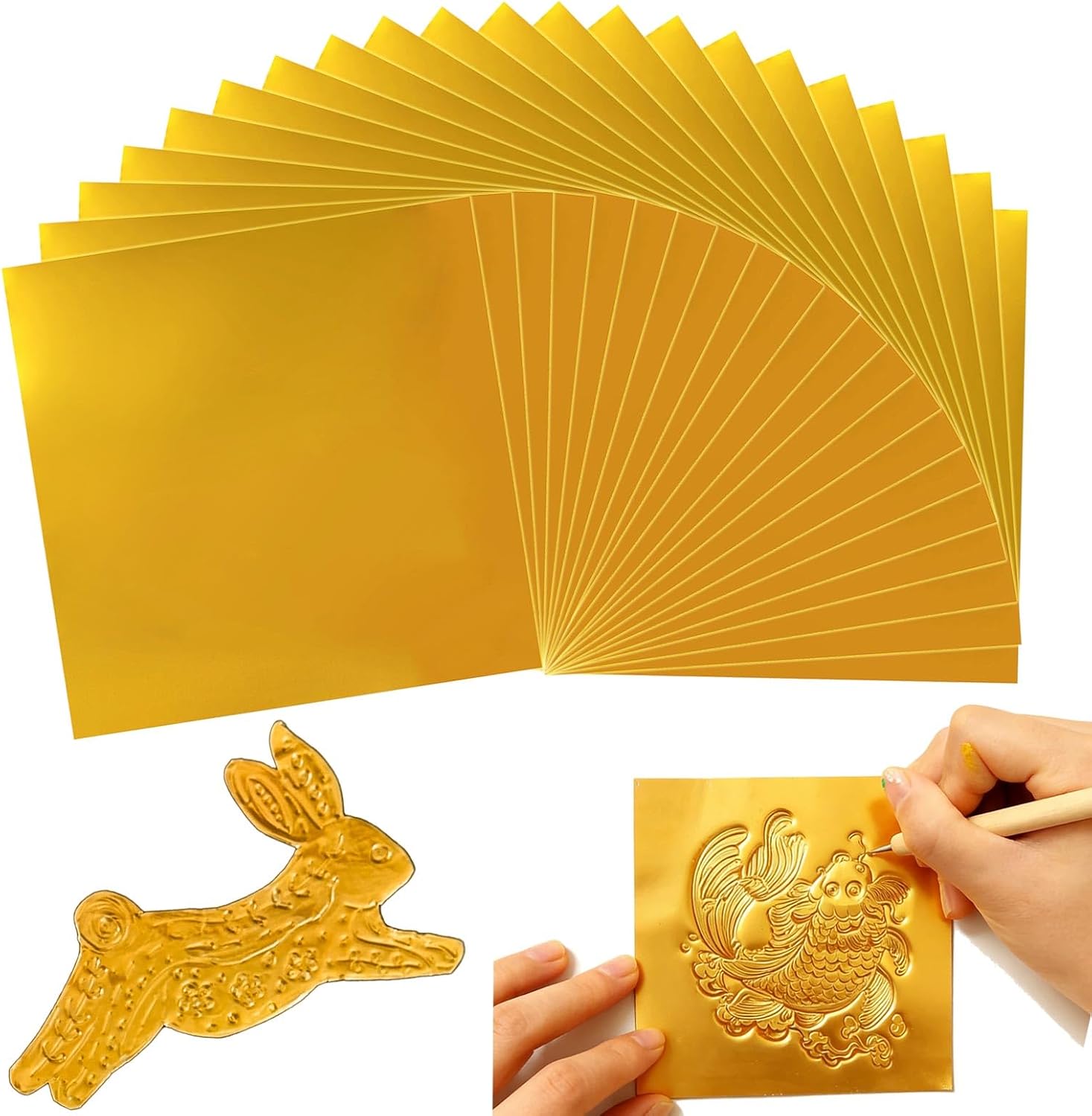 20PCs Gold Aluminum Foil Sheets for Crafts, 70 μm Embossing Metal Sheets