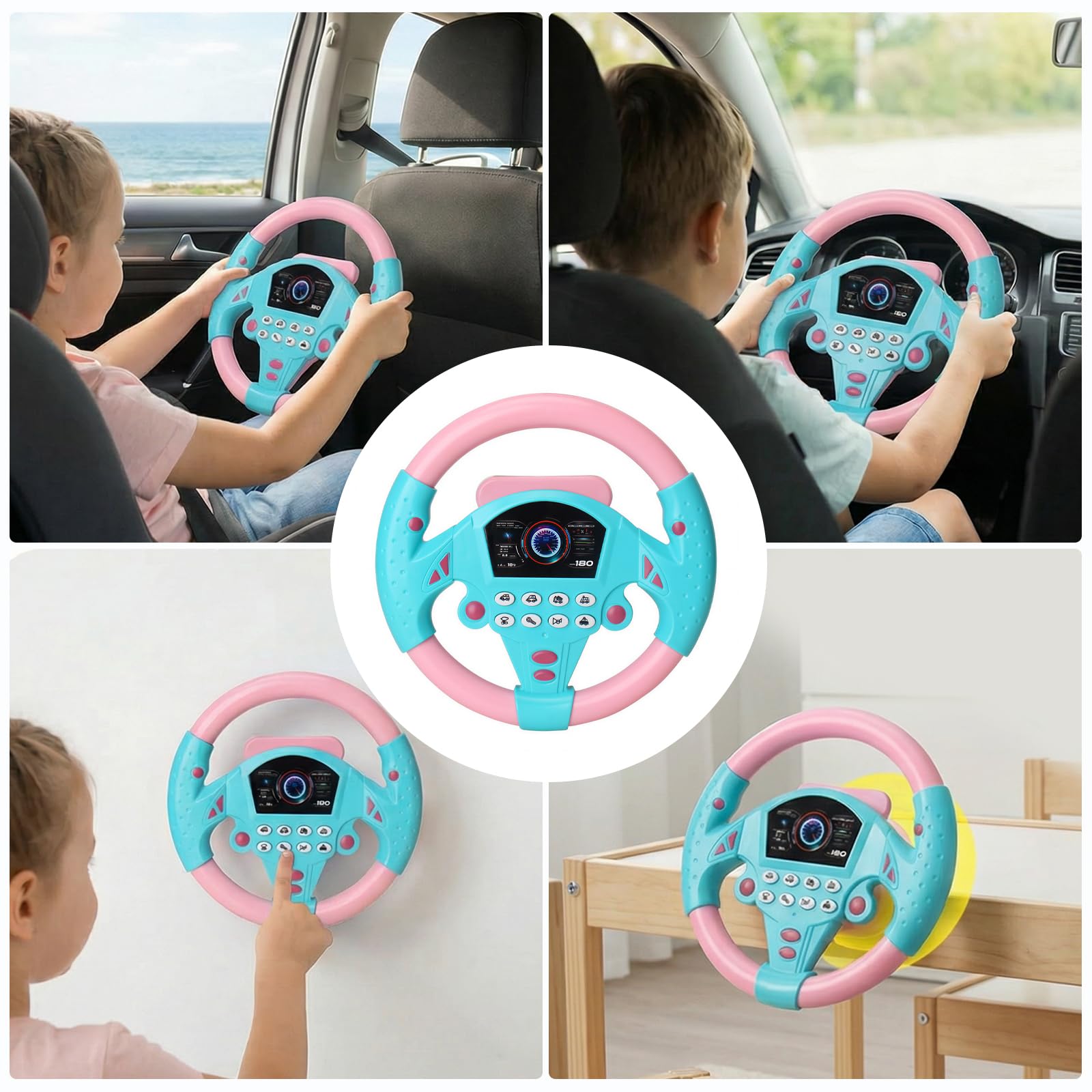Lenkrad Kinder Spielzeug, Kinder Lenkrad für Auto, Interaktives Lenkrad Lernspielzeug mit Lichtern und Geräuschen, Lenkrad Spielzeug, Simulation im Auto für Rollenspiele und Geschenk