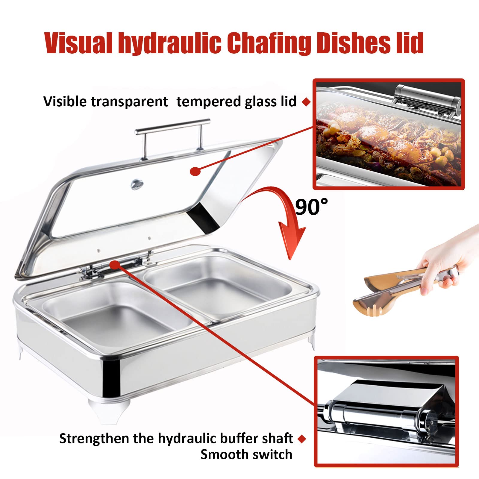 Scaldavivande Elettrico Professionale, Scaldavivande Elettrico Acciaio Inox Contenitore Scalda Cibo per Buffet Hotel Feste, Coperchio Visibile+Temperatura Regolabile, Facile da Pulire, 9L