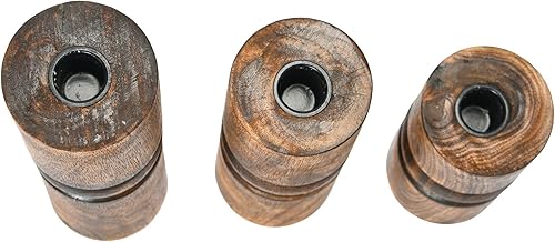 Miniatura 4 de Main + Mesa Juego de 3 portavelas cónicos apilados de madera