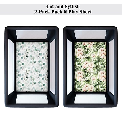 Miniatura 2 de Juego de sábanas bajeras ajustables extra suaves y elásticas para bebé, paquete de 2 sábanas de mezcla de algodón de primera calidad para colchón