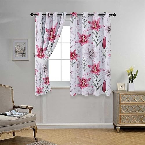Cortinas para Cocina Colorful Fresh Flowers and Birds Leaves Glass Door Curtains Room Darkening 85Inch Width by 108Inch Length,2 Panels