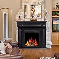 Electactic 43" Freestanding Electric Fireplace Mantel with Remote, Adjustable LED Flames, 750/1500W Heater, Black Wooden Frame